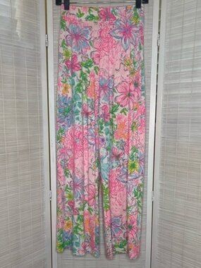Lilly Pulitzer Rayon Spandex Paradise Found Floral Wide Leg Pants Pink Size XXS